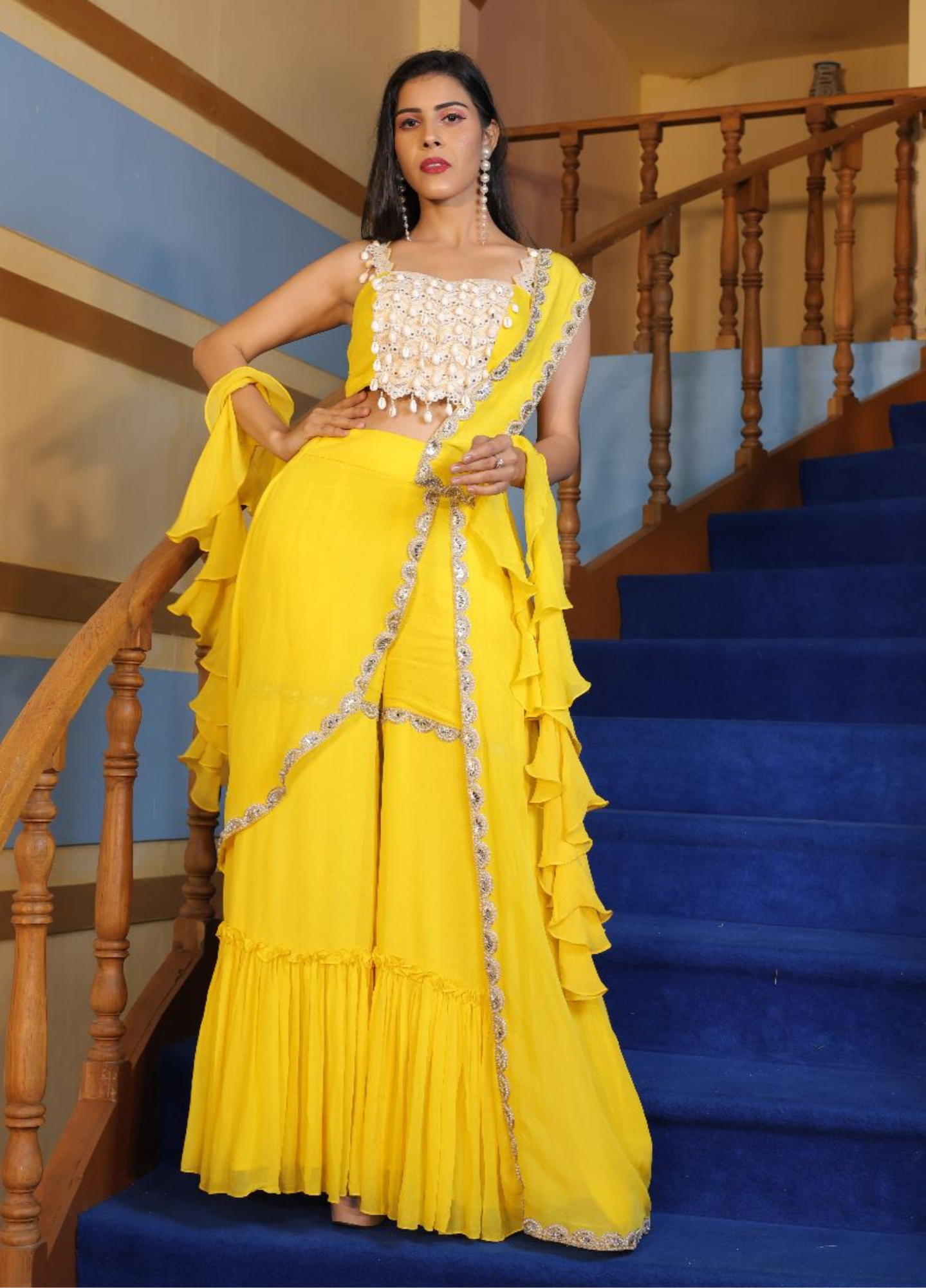 Haldi Function Dress DRAPE Dress For Haldi Function Meena Gupta Official Haldi Function Dress DRAPE Dress For Haldi Function Meena Gupta Official