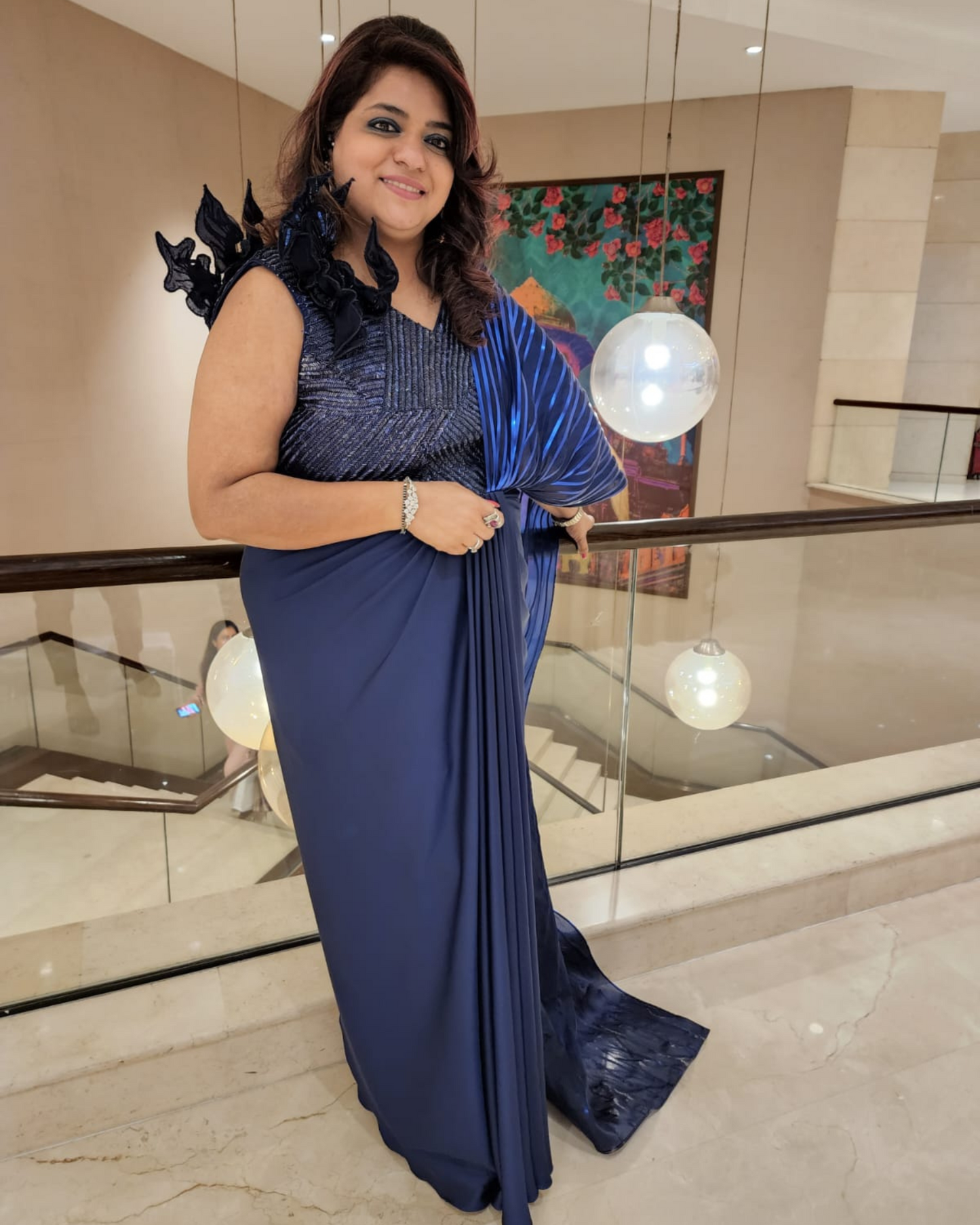 Blue drape saree with taping