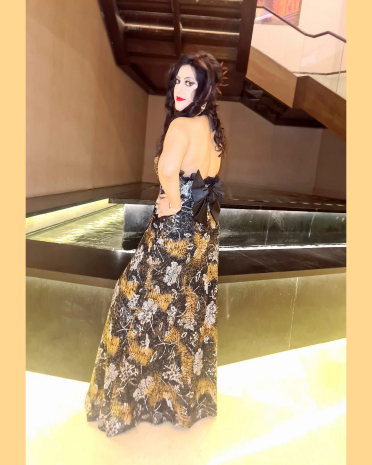 Net Embroidered Cocktail Gown