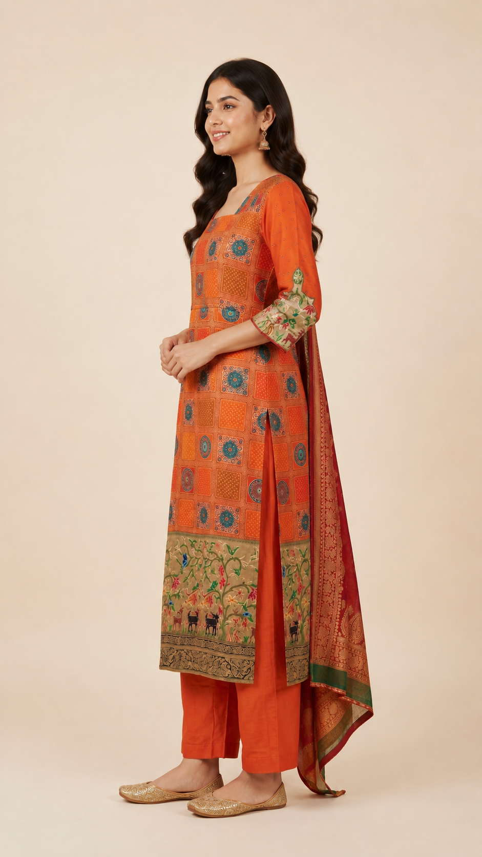 Festive Orange & Maroon Suit Set
