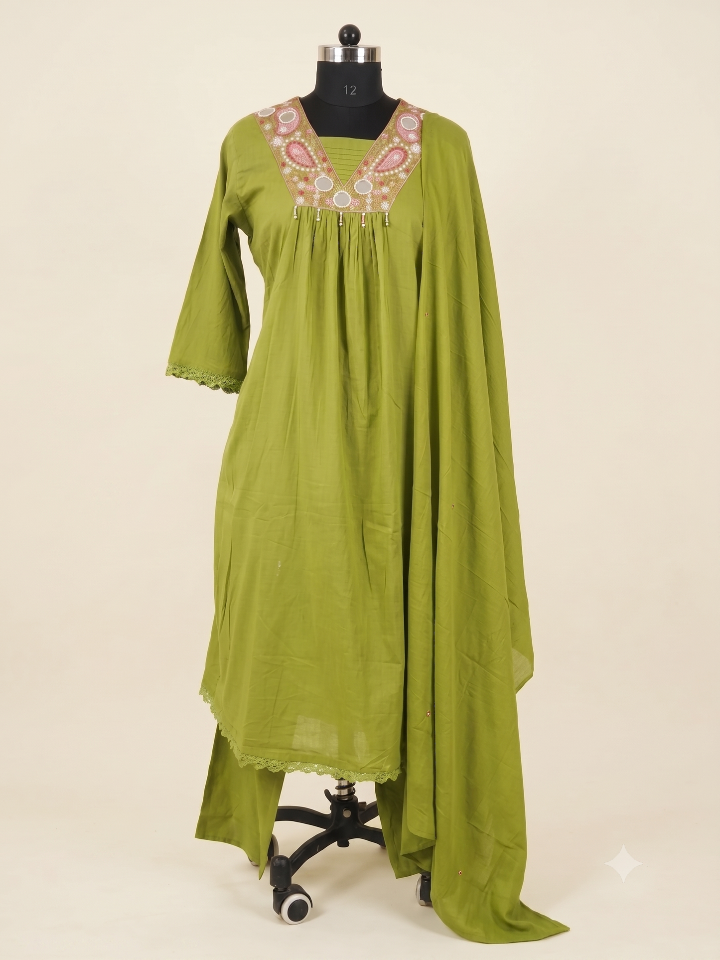 Olive Green Embroidered Suit Set