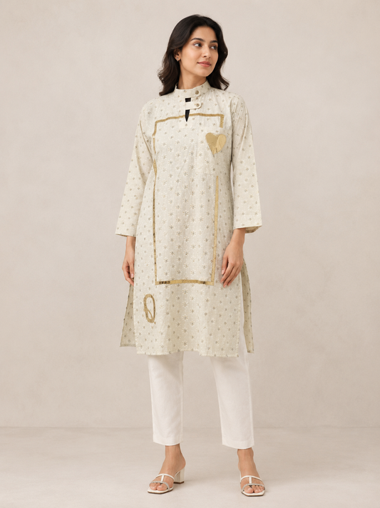 Off-White Kurti with Metallic Gold Accents