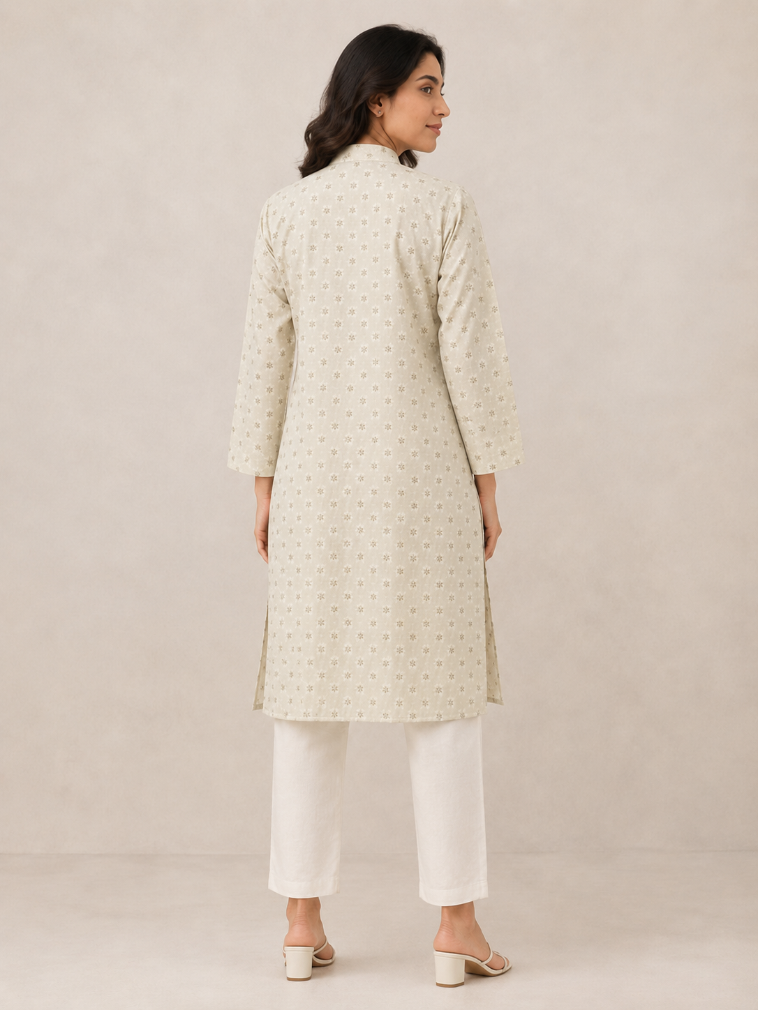 Off-White Kurti with Metallic Gold Accents