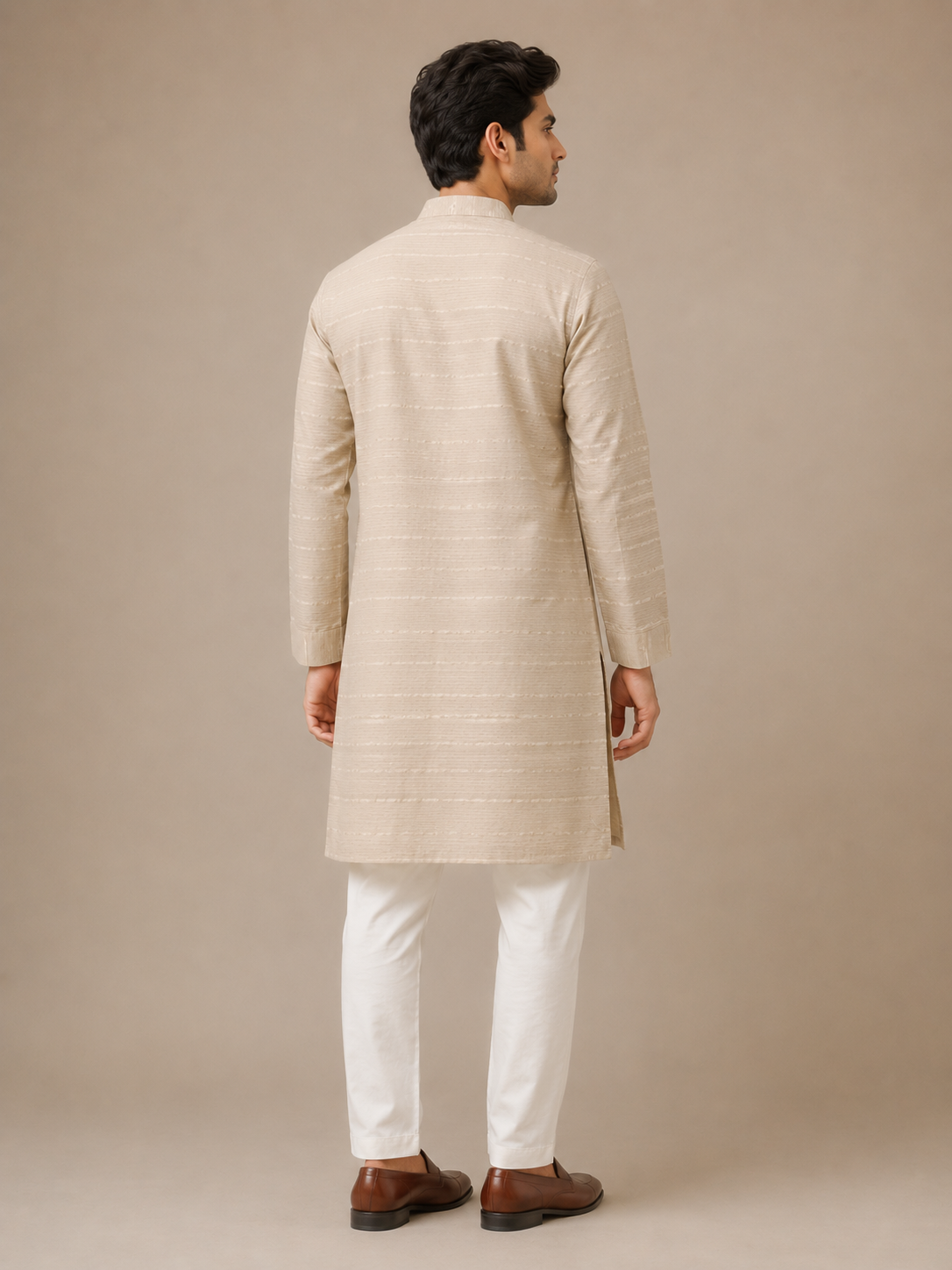 Beige Floral Motif Short Kurta