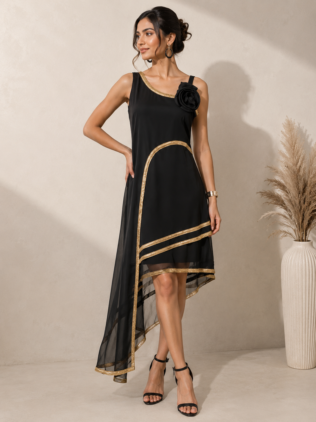 Noir Grace Asymmetric One  piece dress