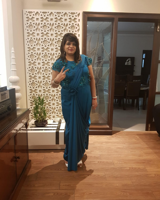Turquoise DRAPE saree embellished with work