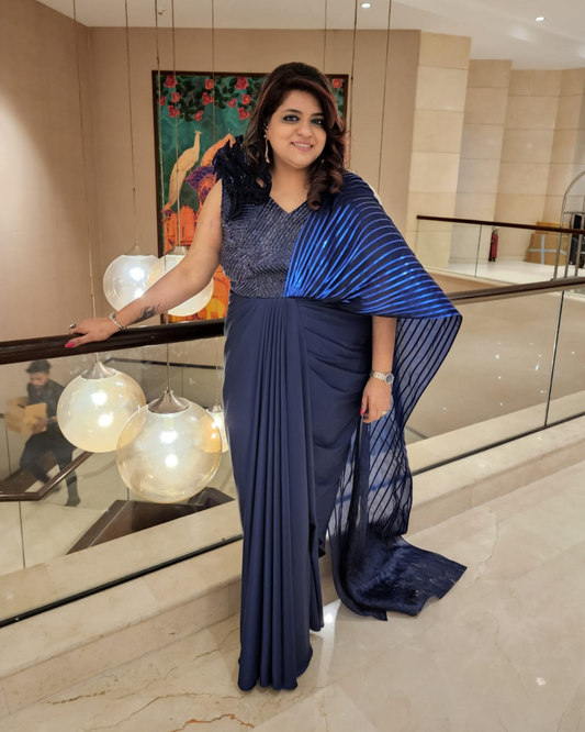 Blue drape saree with taping