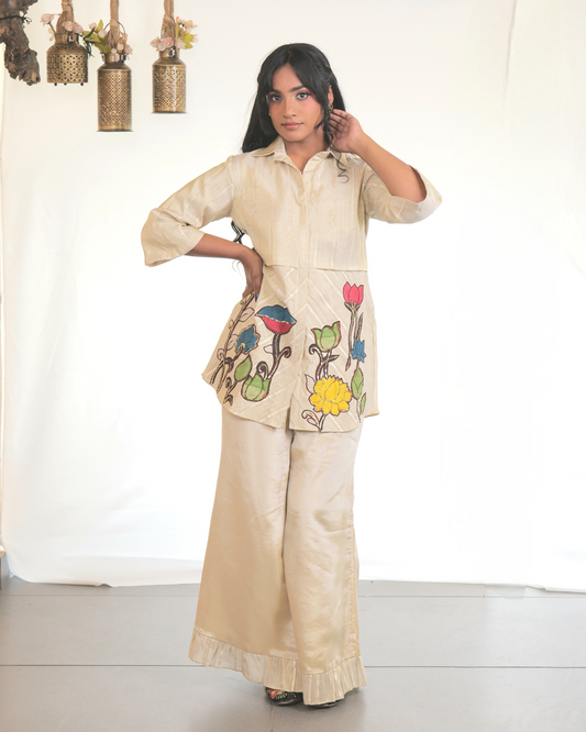 Tissue Coord set with Kalamkari Painting & Embroidery Highlights