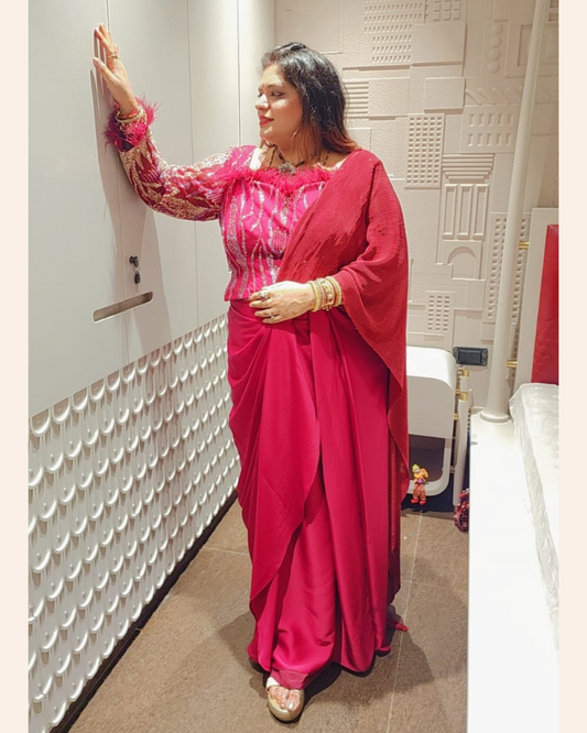 Maroon DRAPE saree embellished with work