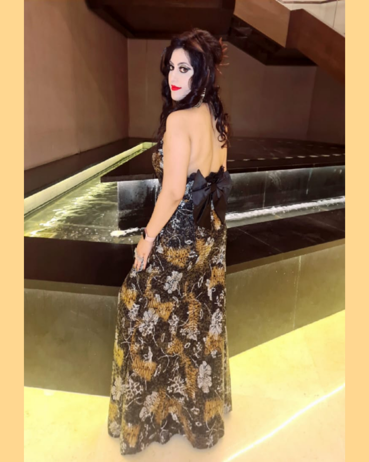 Net Embroidered Cocktail Gown