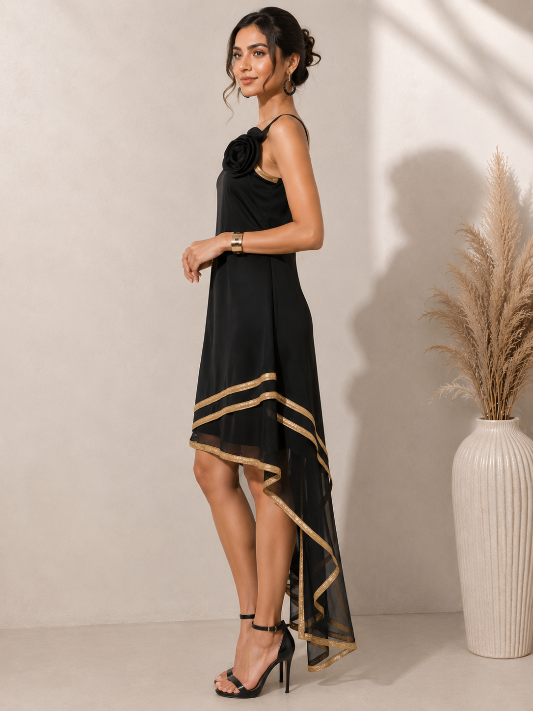 Noir Grace Asymmetric One  piece dress