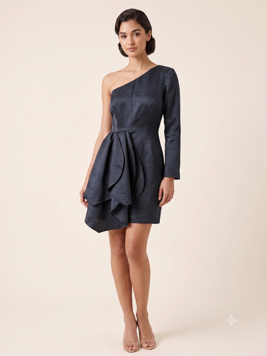 Midnight Cascade One-Shoulder Dress