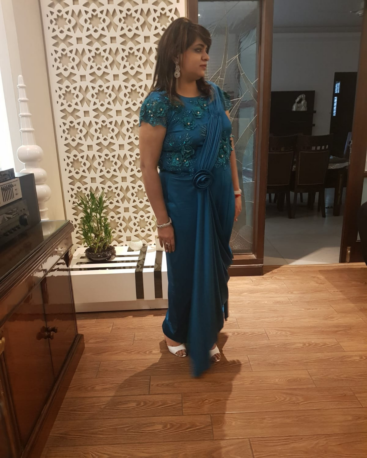 Turquoise DRAPE saree embellished with work