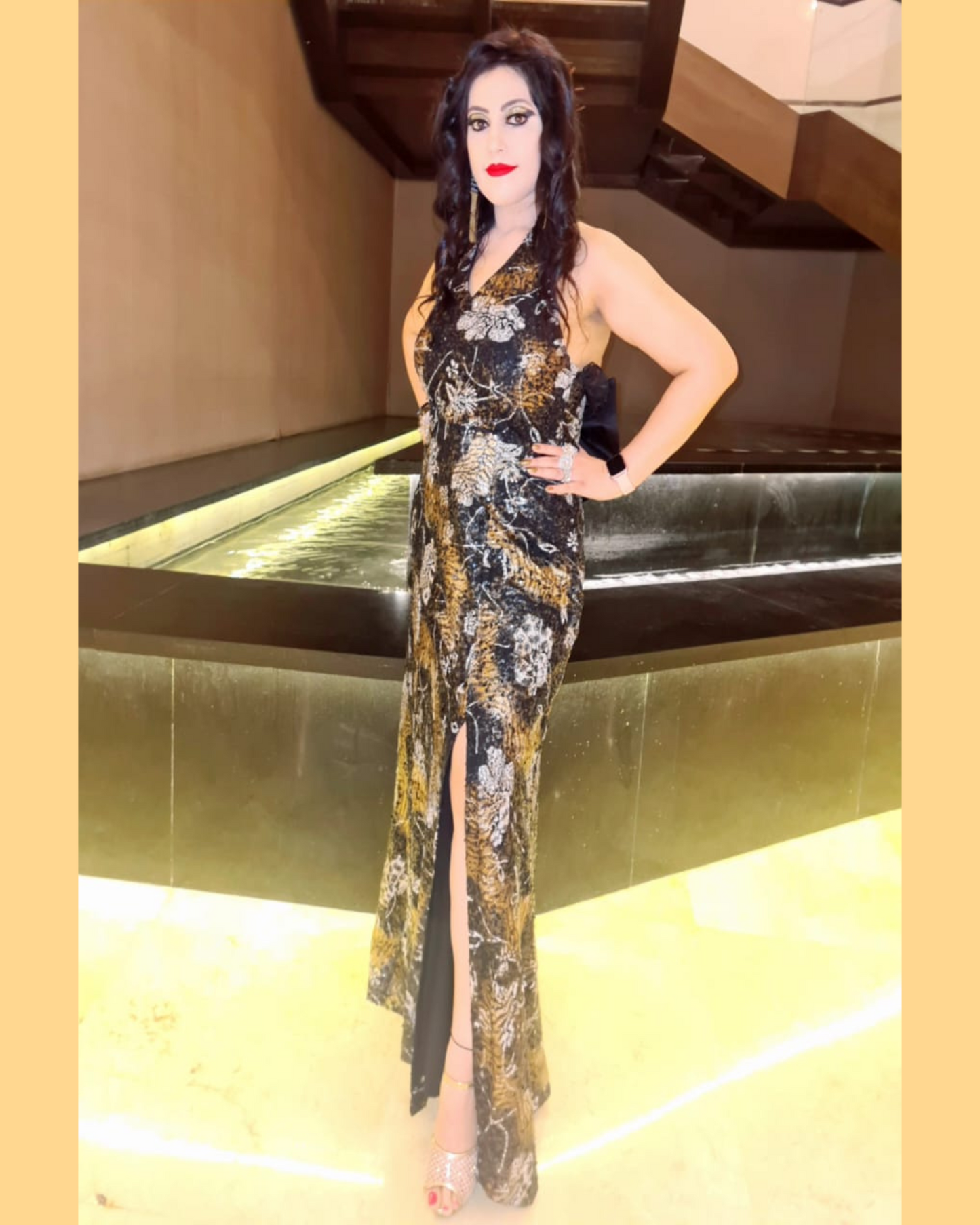 Net Embroidered Cocktail Gown