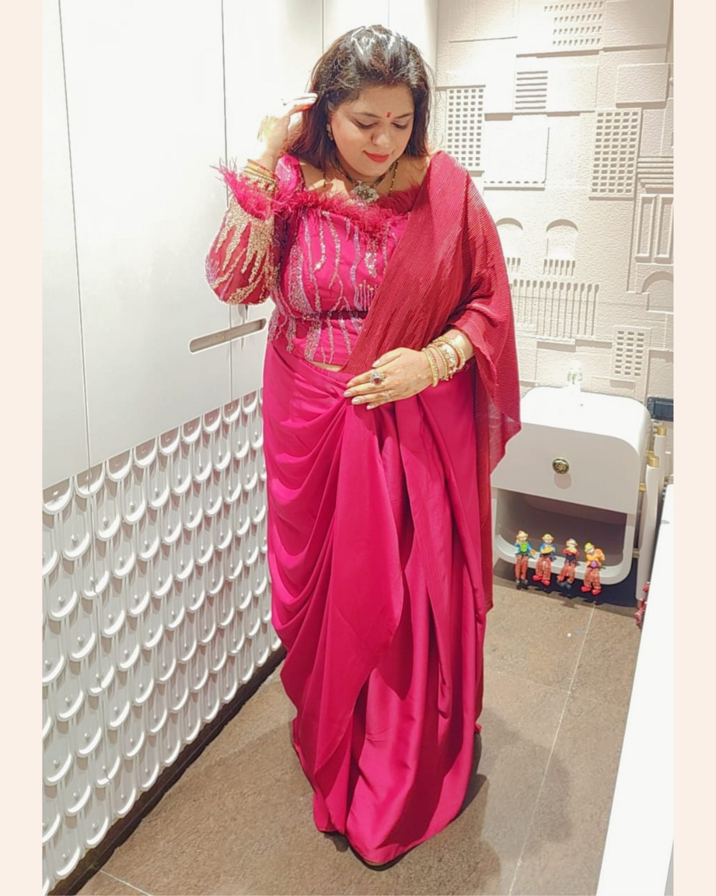 Maroon DRAPE saree embellished with work