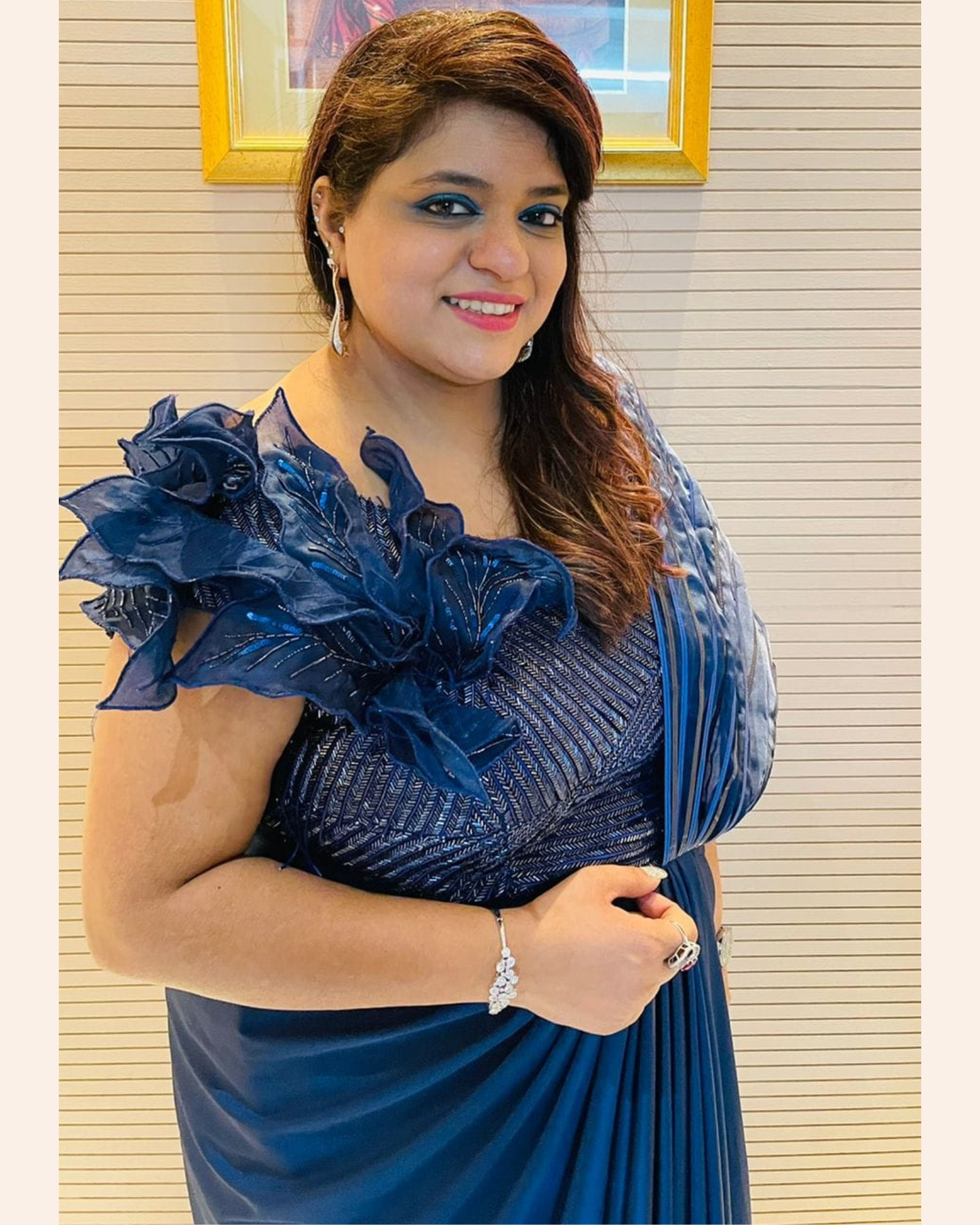Blue drape saree with taping