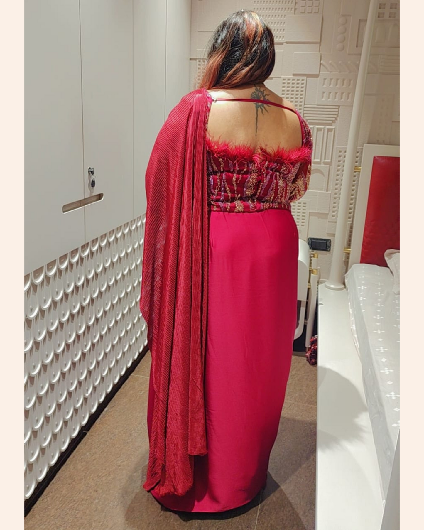 Maroon DRAPE saree embellished with work