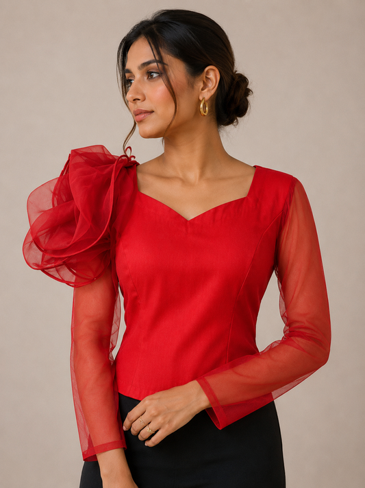 Crimson Bloom Red Blouse