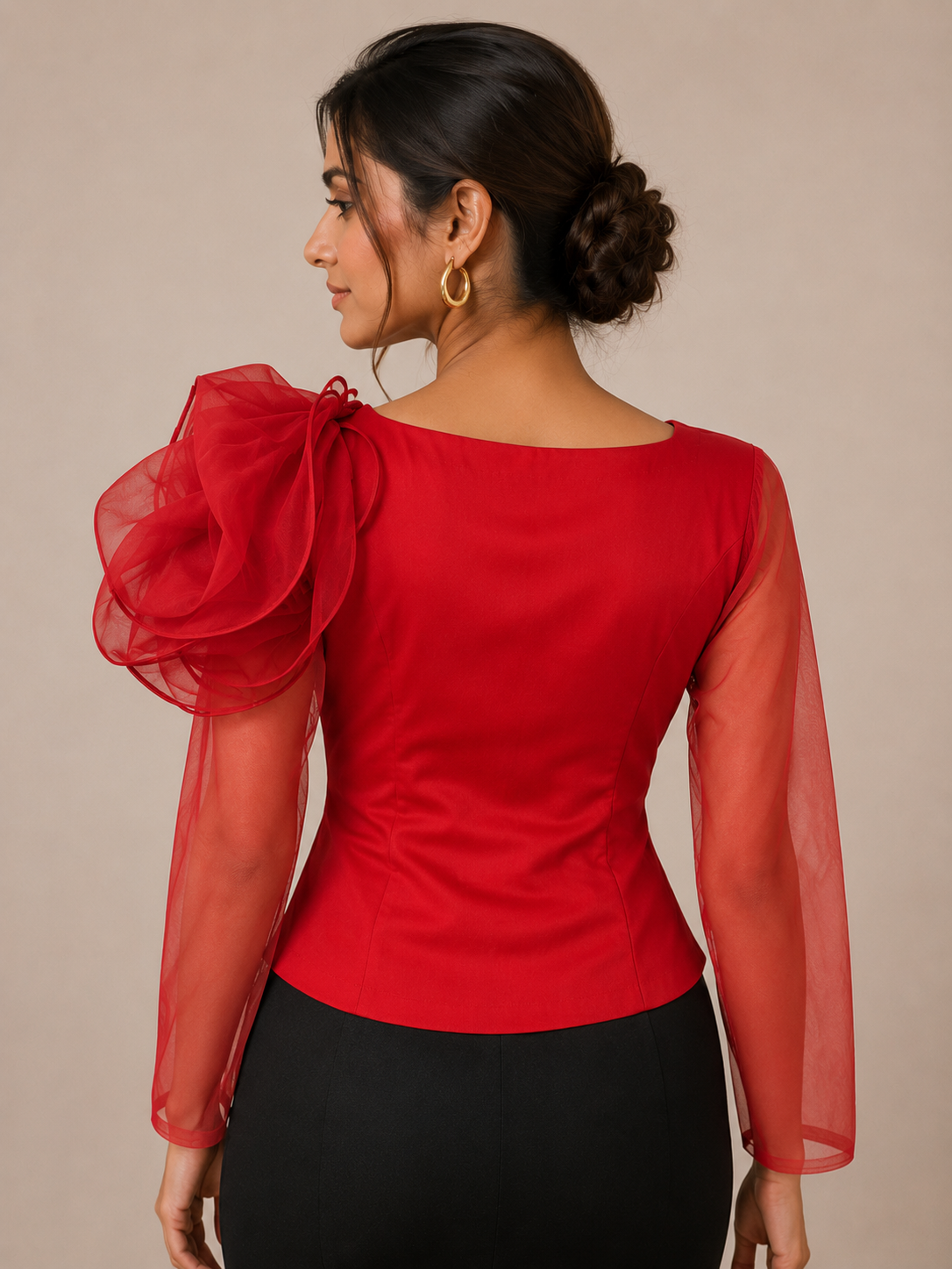 Crimson Bloom Red Blouse