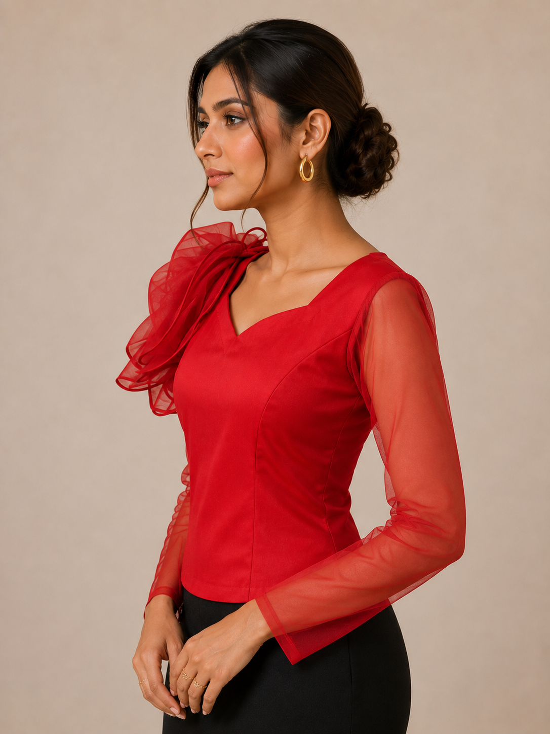 Crimson Bloom Red Blouse