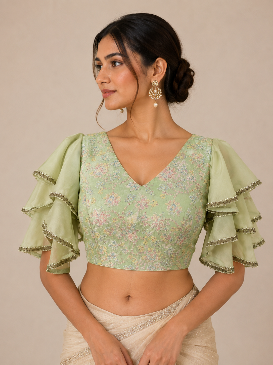 Sage Blossom Ruffle Blouse