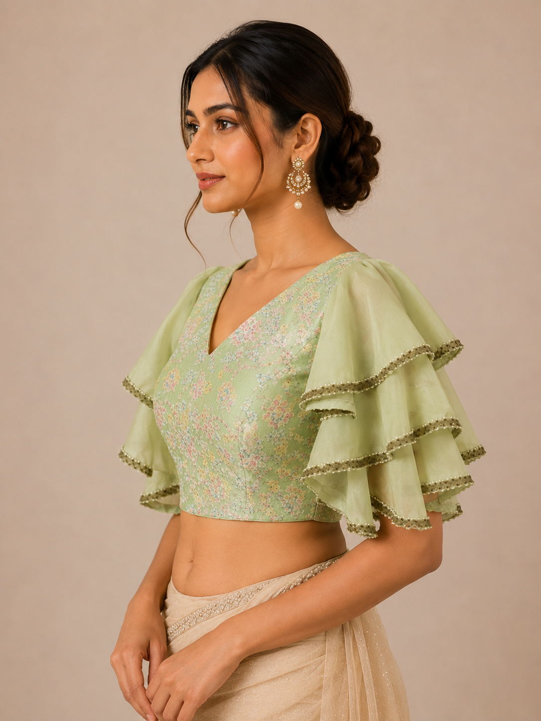 Sage Blossom Ruffle Blouse