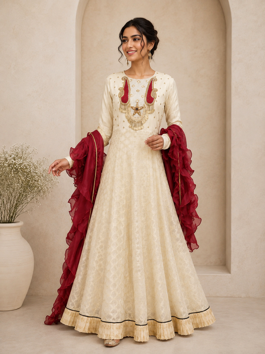 Ivory Royale Embroidered Anarkali Set