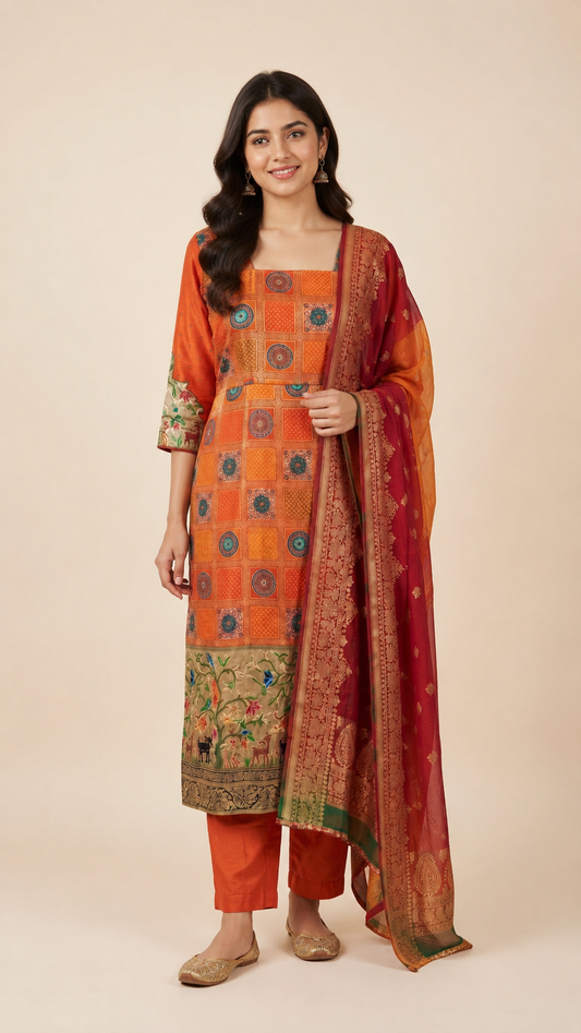 Festive Orange & Maroon Suit Set