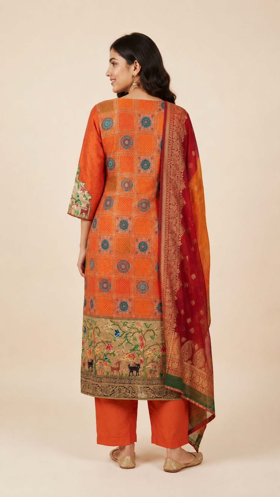 Festive Orange & Maroon Suit Set