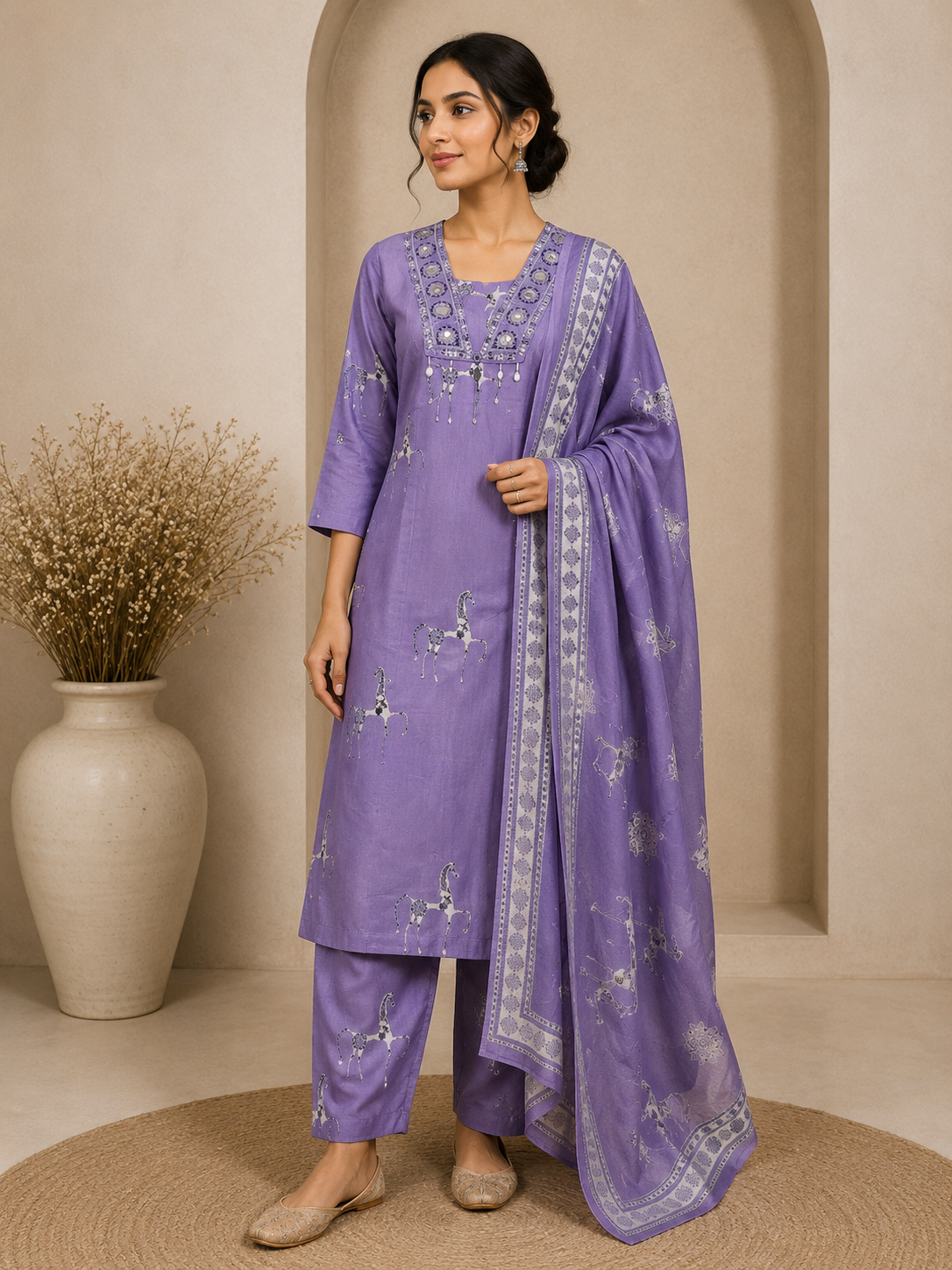 Lavender Equestrian Print Suit Set
