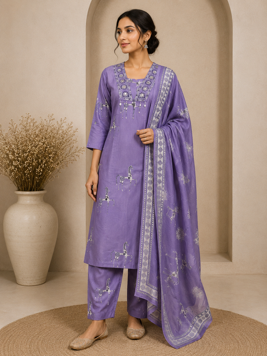 Lavender Equestrian Print Suit Set