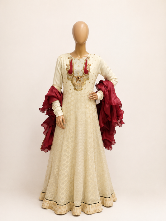 Ivory Royale Embroidered Anarkali Set