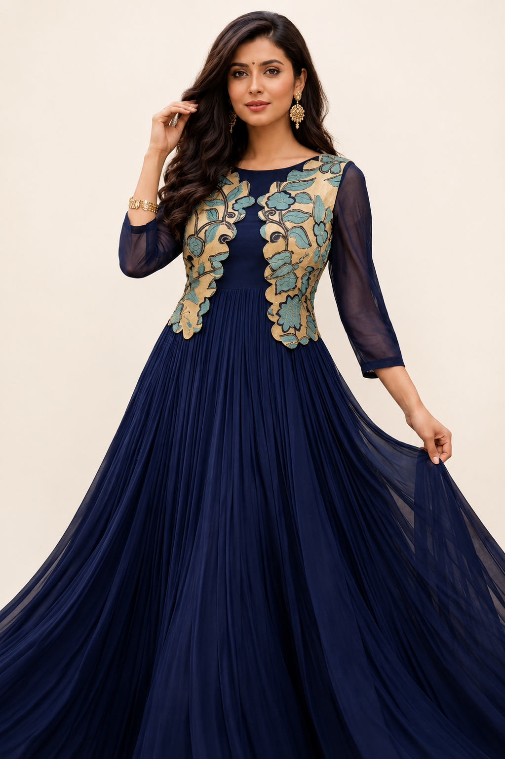 Midnight Bloom Pleated Anarkali