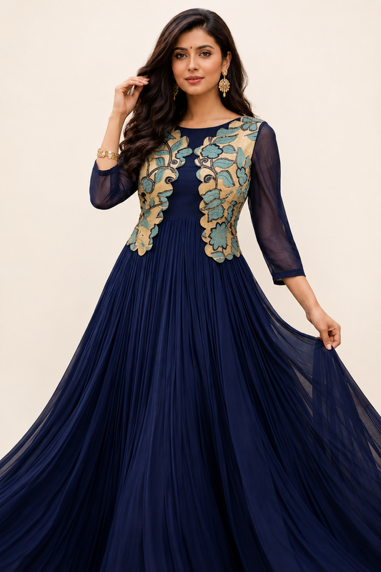 Midnight Bloom Pleated Anarkali