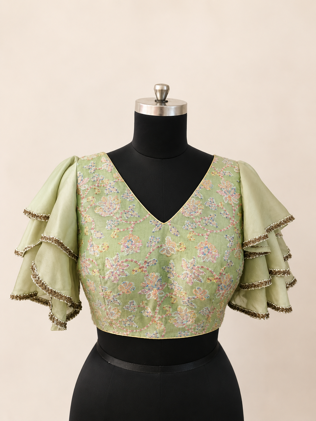 Sage Blossom Ruffle Blouse