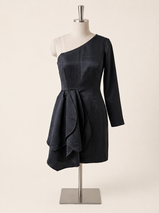 Midnight Cascade One-Shoulder Dress