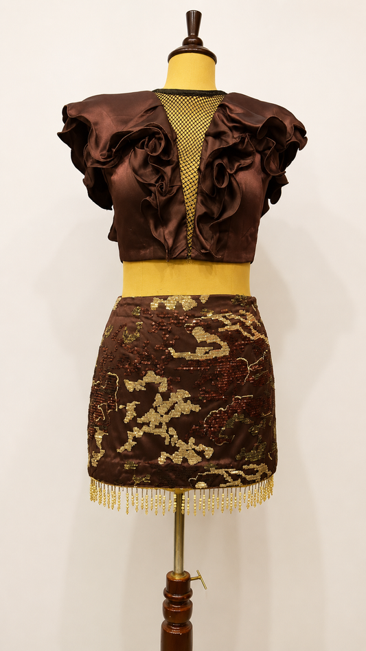 Mocha Ruffle Glam one peice dress