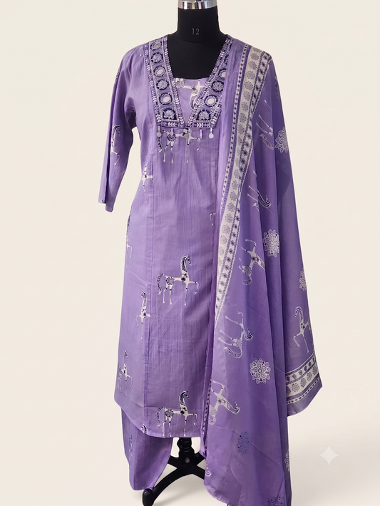 Lavender Equestrian Print Suit Set