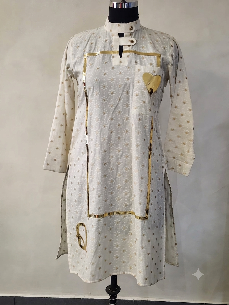 Off-White Kurti with Metallic Gold Accents