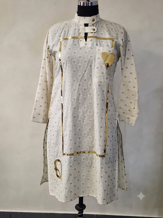Off-White Kurti with Metallic Gold Accents
