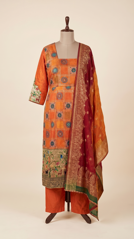 Festive Orange & Maroon Suit Set