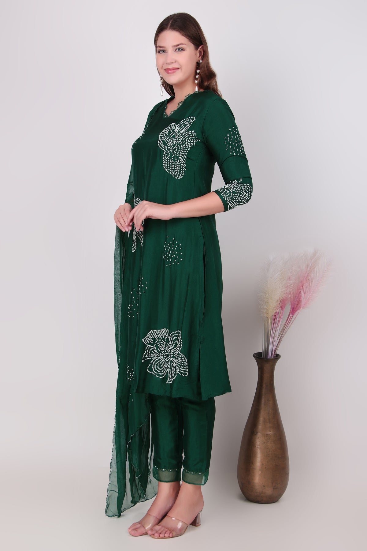 Emerald Green Cotton-Silk  Suit Set with Dupatta