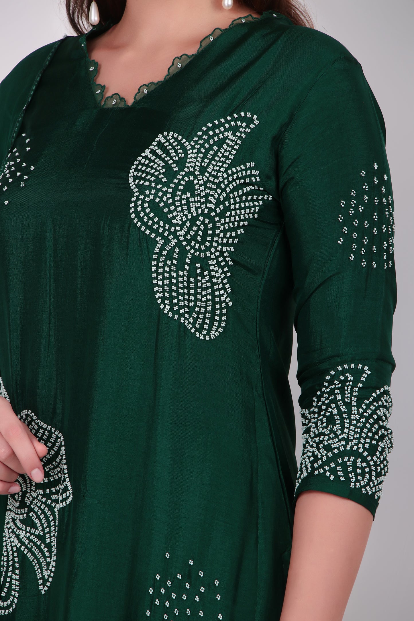Emerald Green Cotton-Silk  Suit Set with Dupatta