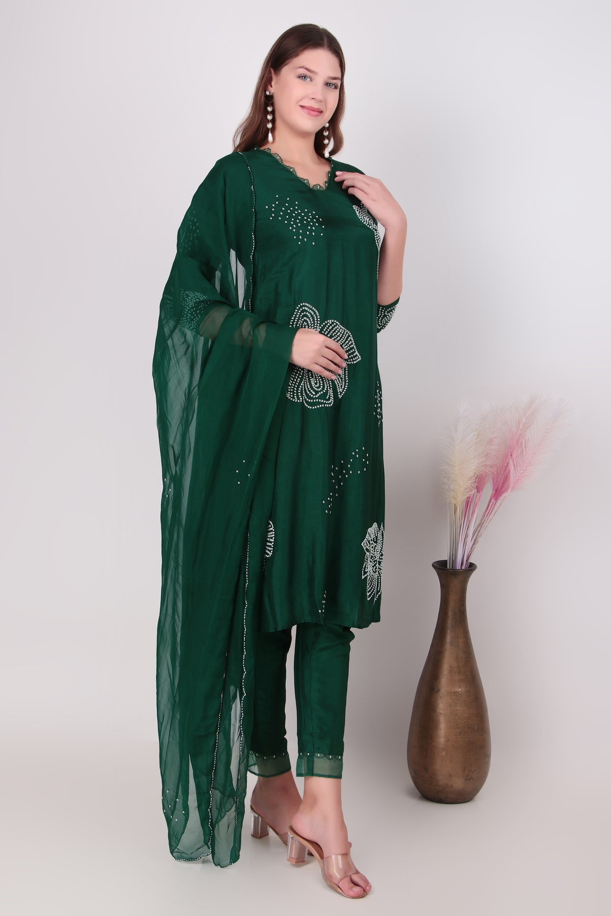 Emerald Green Cotton-Silk  Suit Set with Dupatta