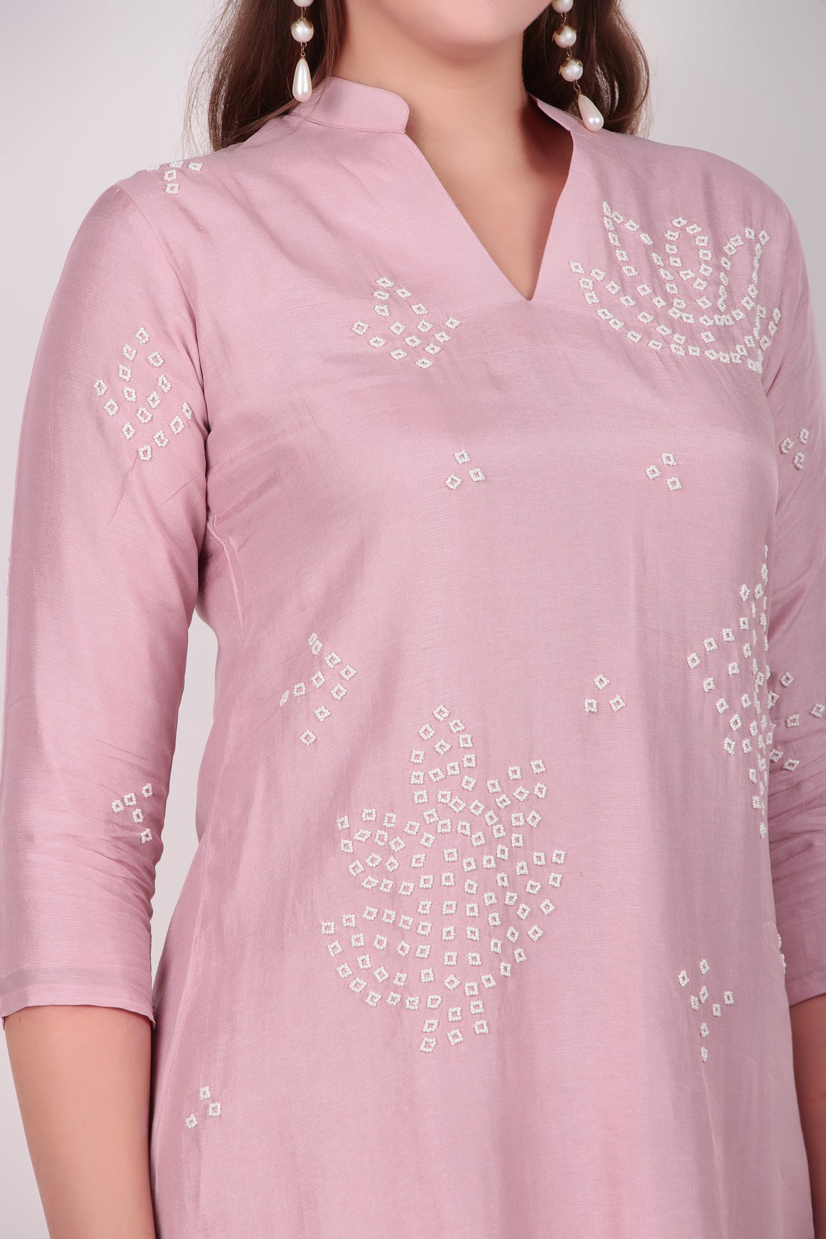 Ethereal Rose Pink Cotton-Silk Hand-Embellished Asymmetric Co-Ord Set