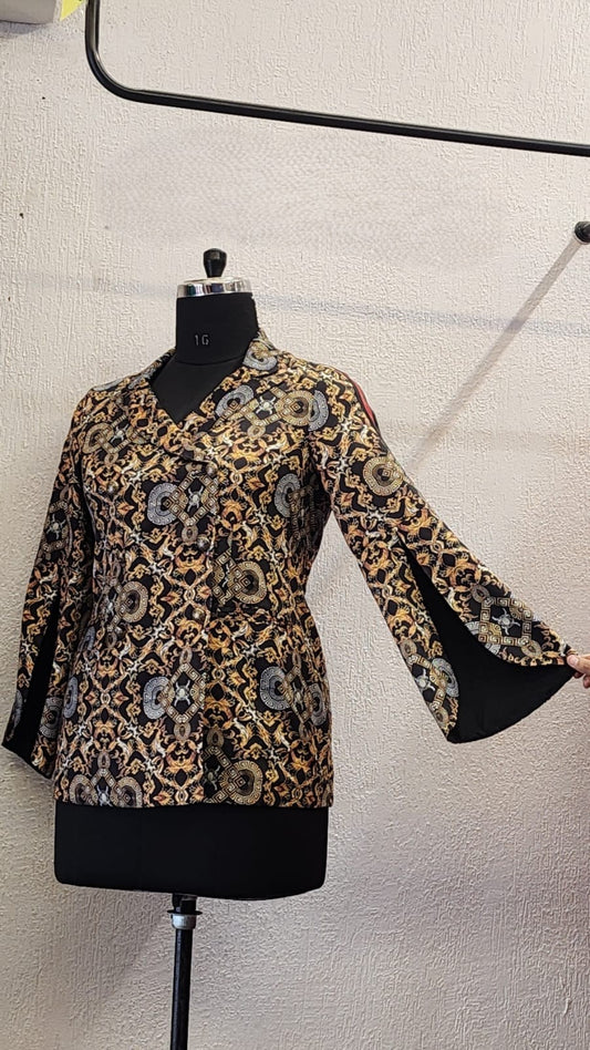 Cotton Satin Printed Blazer