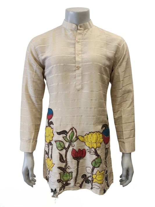 Beige Floral Motif Short Kurta